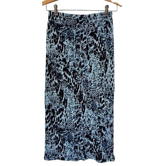 REFORMATION Blue Black Cheetah Print Midi Skirt Size Medium TENCEL Lyocell - Picture 1 of 7